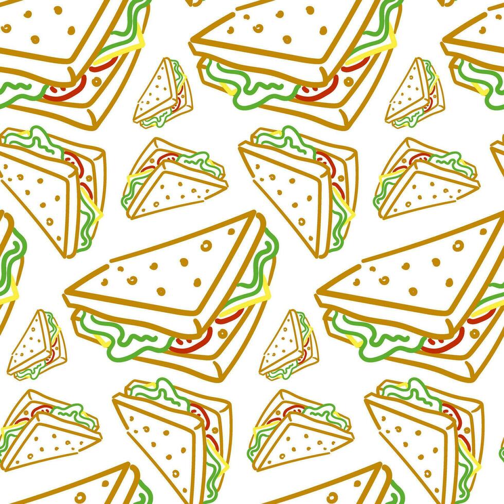 vettore senza soluzione di continuità disegno con disegnato a mano Sandwich colore lineare. bellissimo cibo design elementi, ideale per qualunque attività commerciale relazionato per il cibo industria. stampa su tessile e carta. confezione prodotti