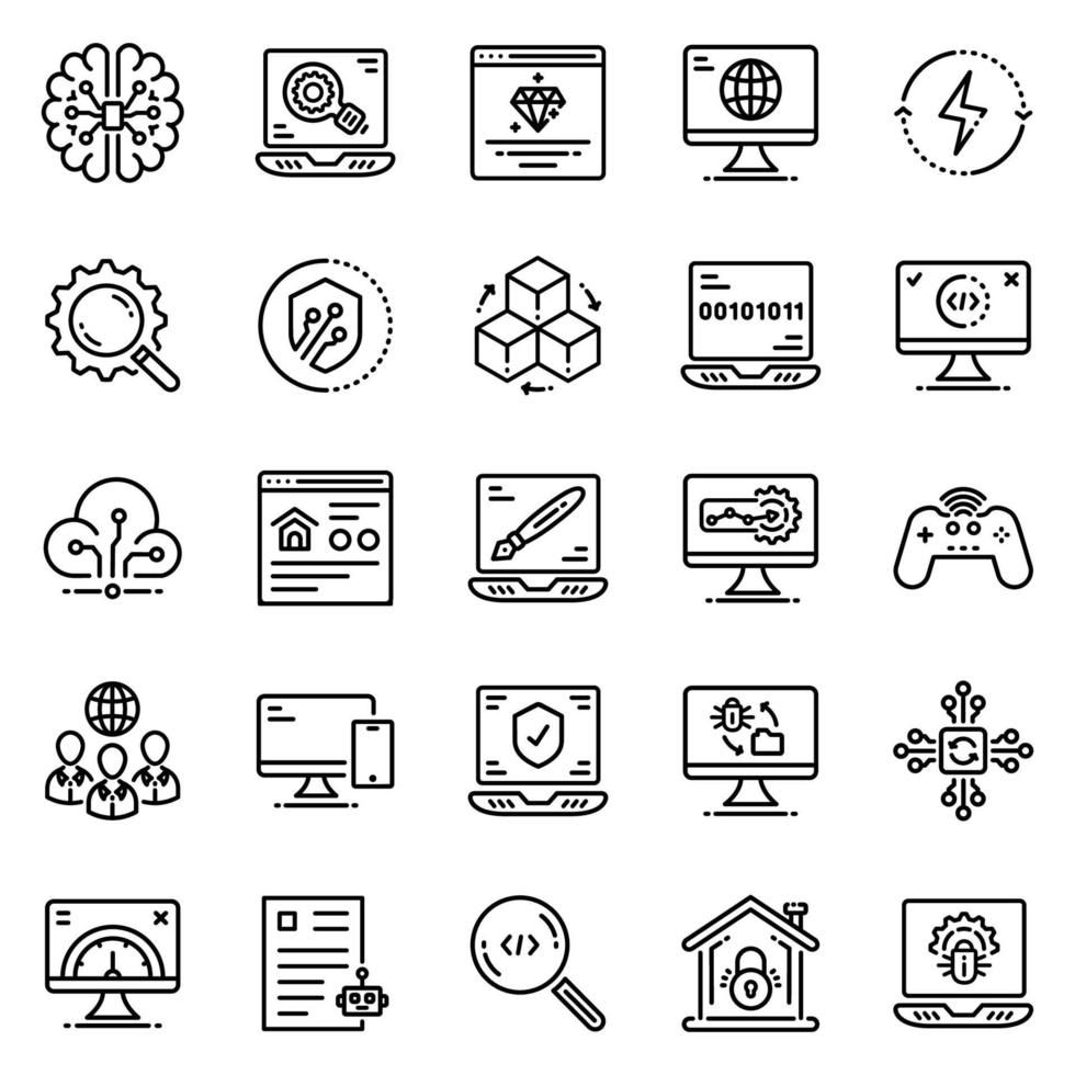 set di icone di tecnologia dell'informazione - illustrazione vettoriale. vettore