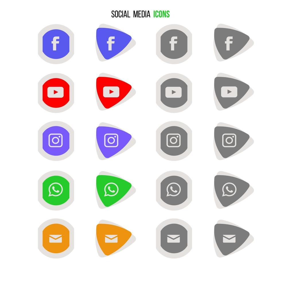 icone social media colorate e in bianco e nero vettore