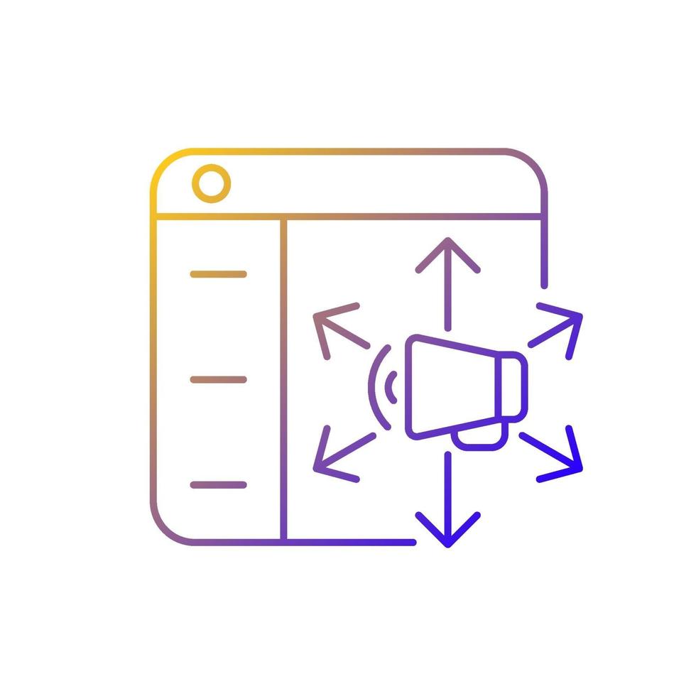 icona del vettore lineare gradiente delle piattaforme di distribuzione dei contenuti