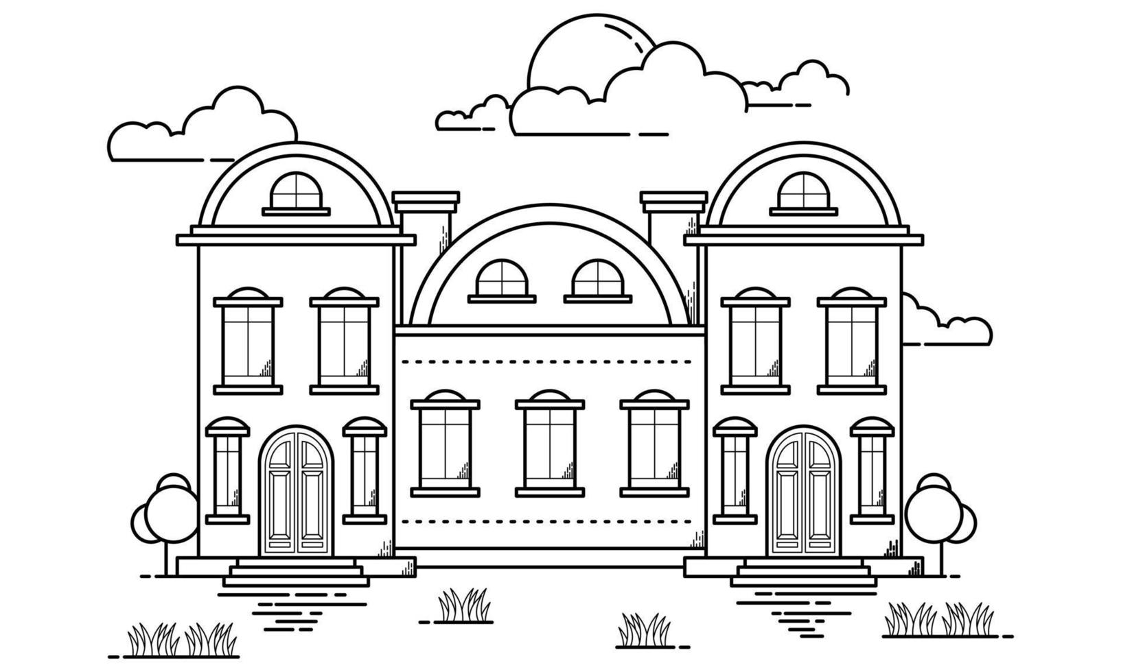 disegno del profilo della costruzione della casa per lo stile quattro del libro di disegno vettore