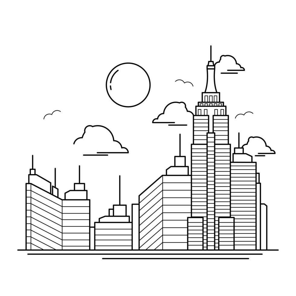 disegno del profilo della costruzione della città per lo stile nove del libro da disegno vettore