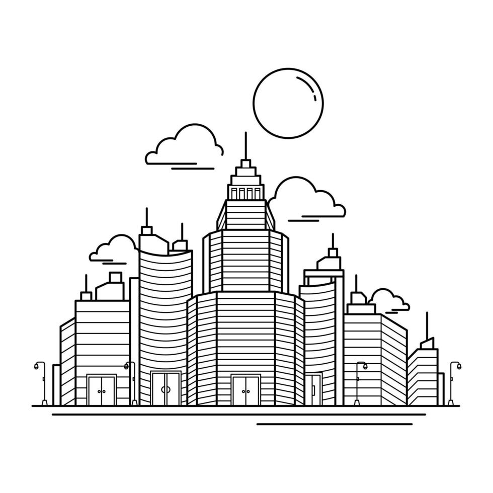 disegno del profilo della costruzione della città per lo stile otto del libro da disegno vettore