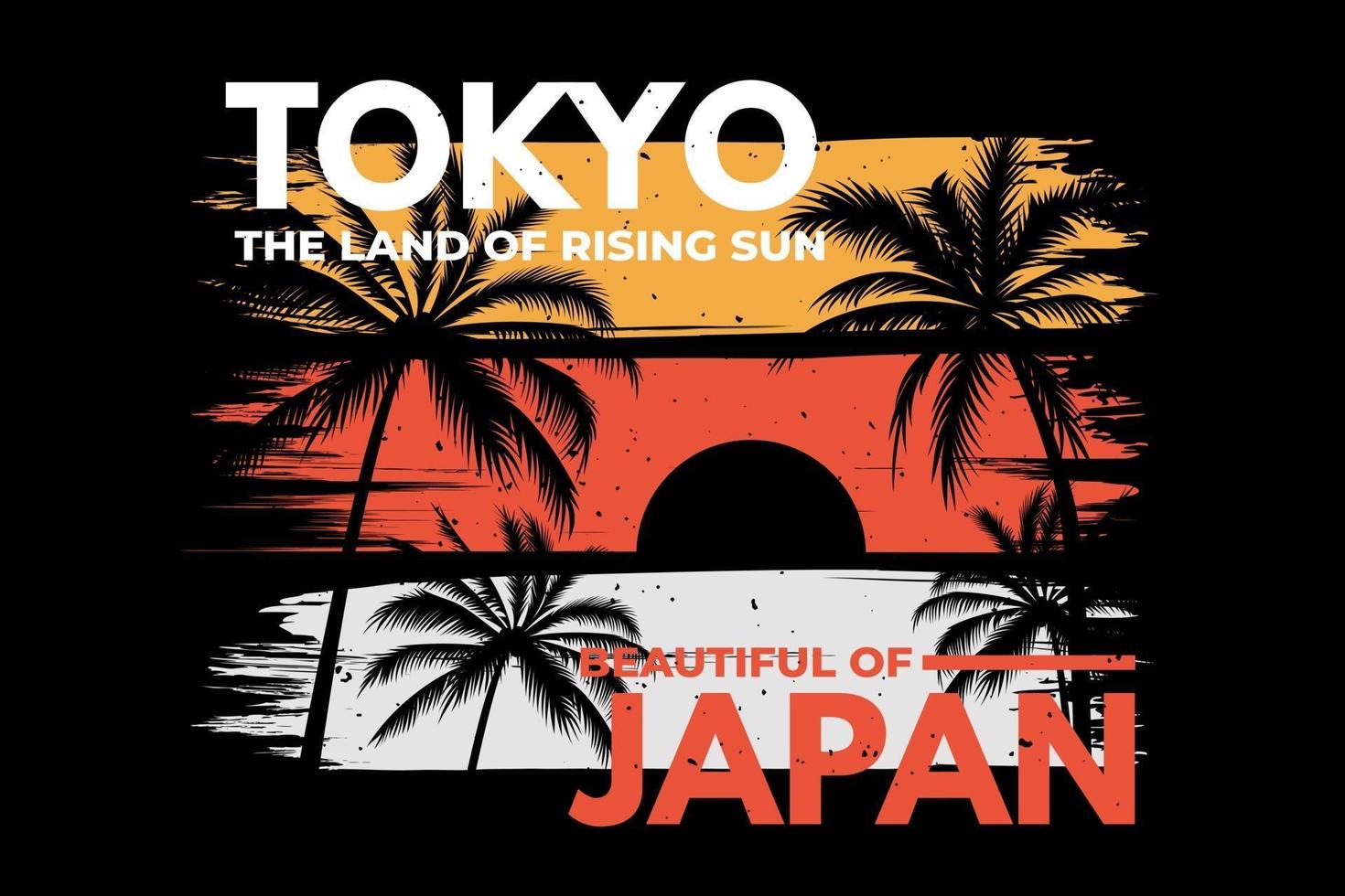 t-shirt design di tokyo giappone pennello spiaggia illustrazione vintage retrò vettore