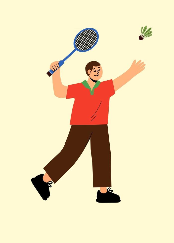 giocatore professionista di badminton che colpisce il volano vettore