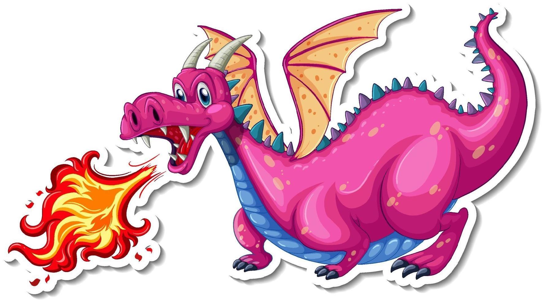 adesivo personaggio dei cartoni animati drago che soffia fuoco vettore