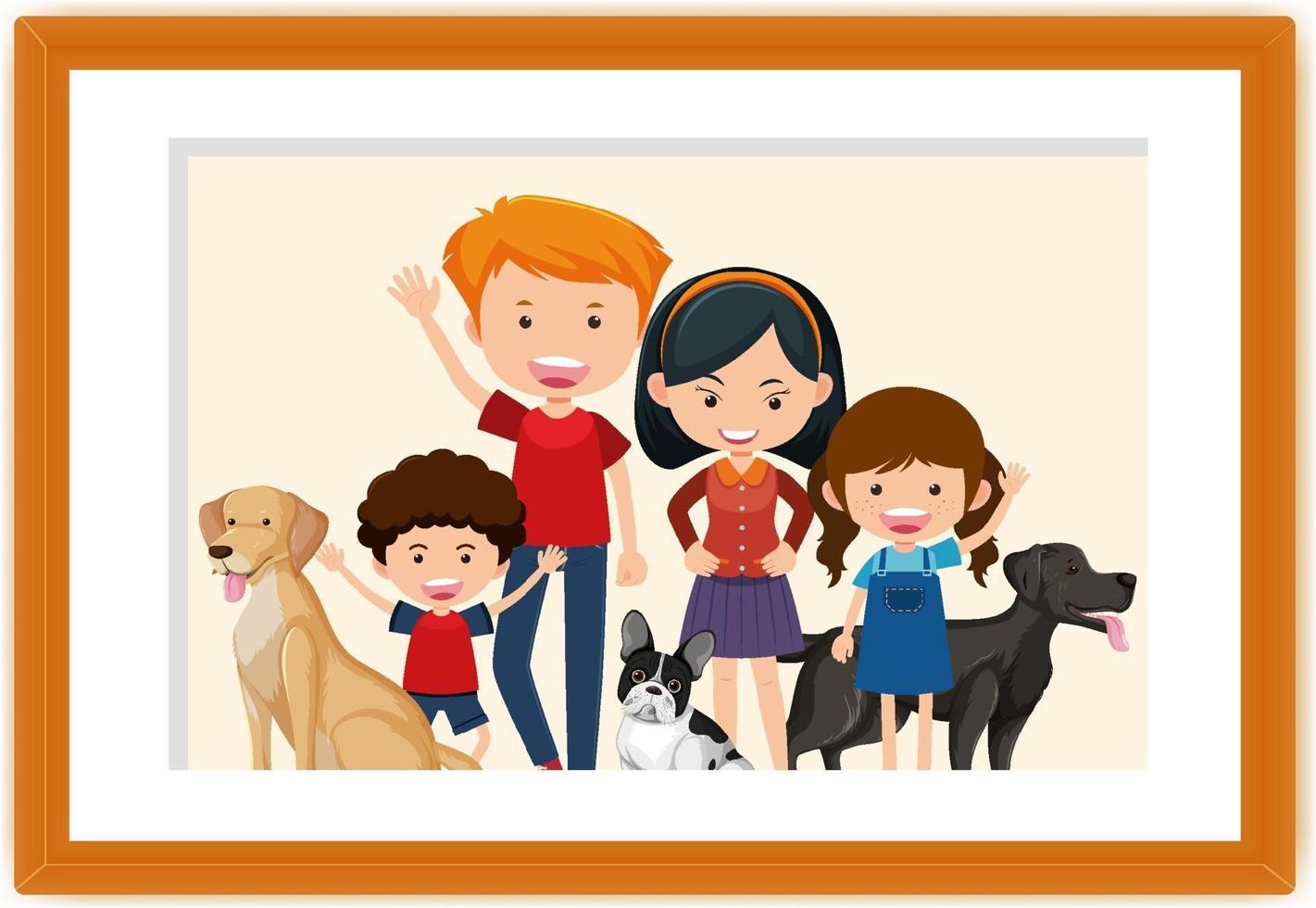 cartone animato foto di famiglia felice in una cornice vettore