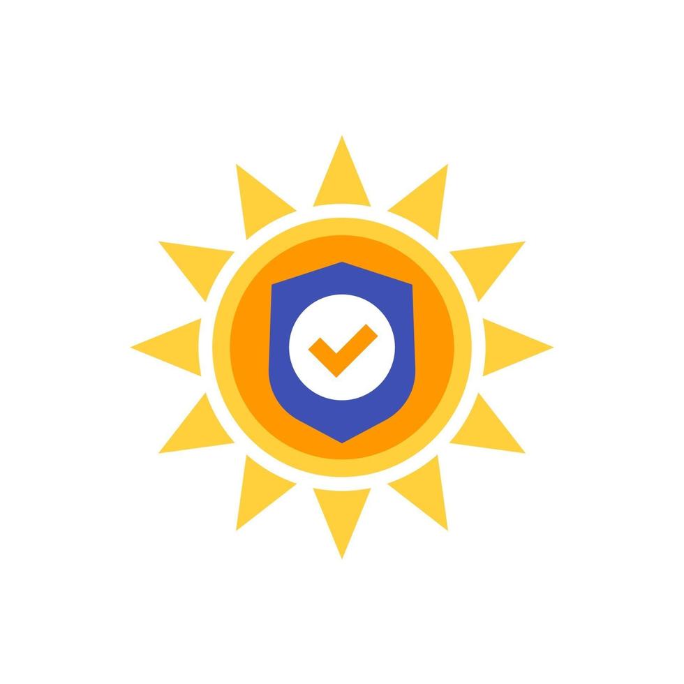 icona protezione UV, sole con scudo vettore