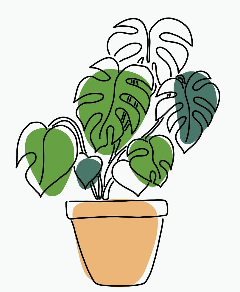 semplicità monstera pianta disegno a linea continua a mano libera vettore