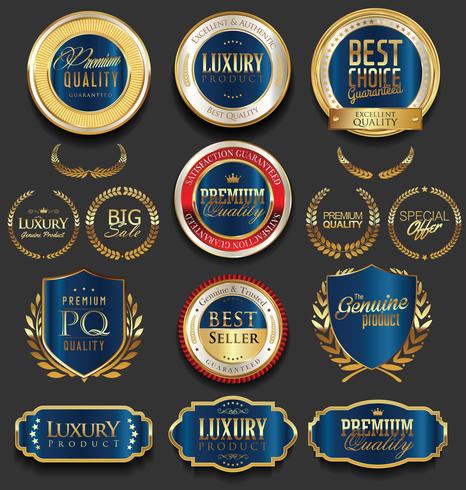 Distintivi ed etichette d&#39;oro di lusso premium vettore