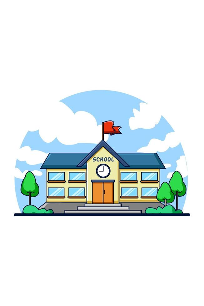 illustrazione del fumetto dell'icona dell'edificio scolastico vettore