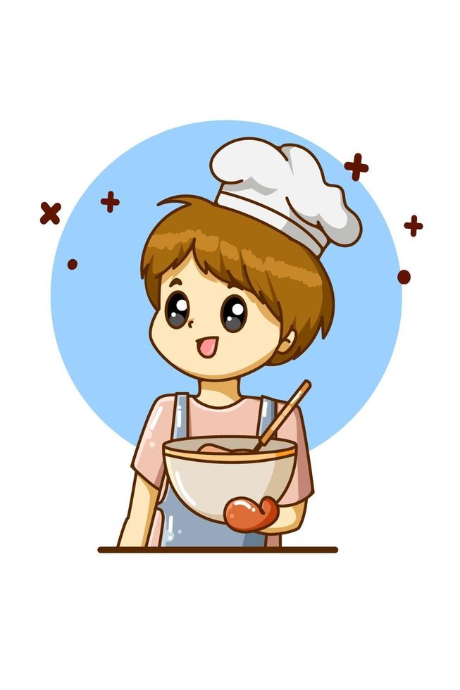 lo chef che cucina per l'illustrazione del fumetto della festa del lavoro vettore