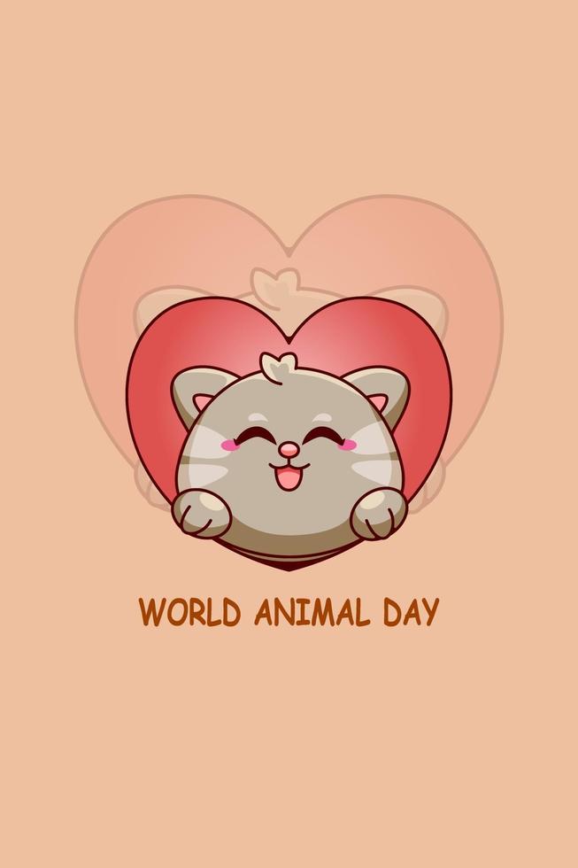 simpatico gatto con amore nell'illustrazione del fumetto della giornata mondiale degli animali vettore