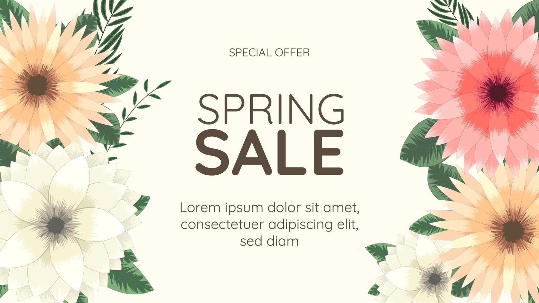 banner web vendita di primavera. sfondo cornice floreale modificabile multicolore vettore
