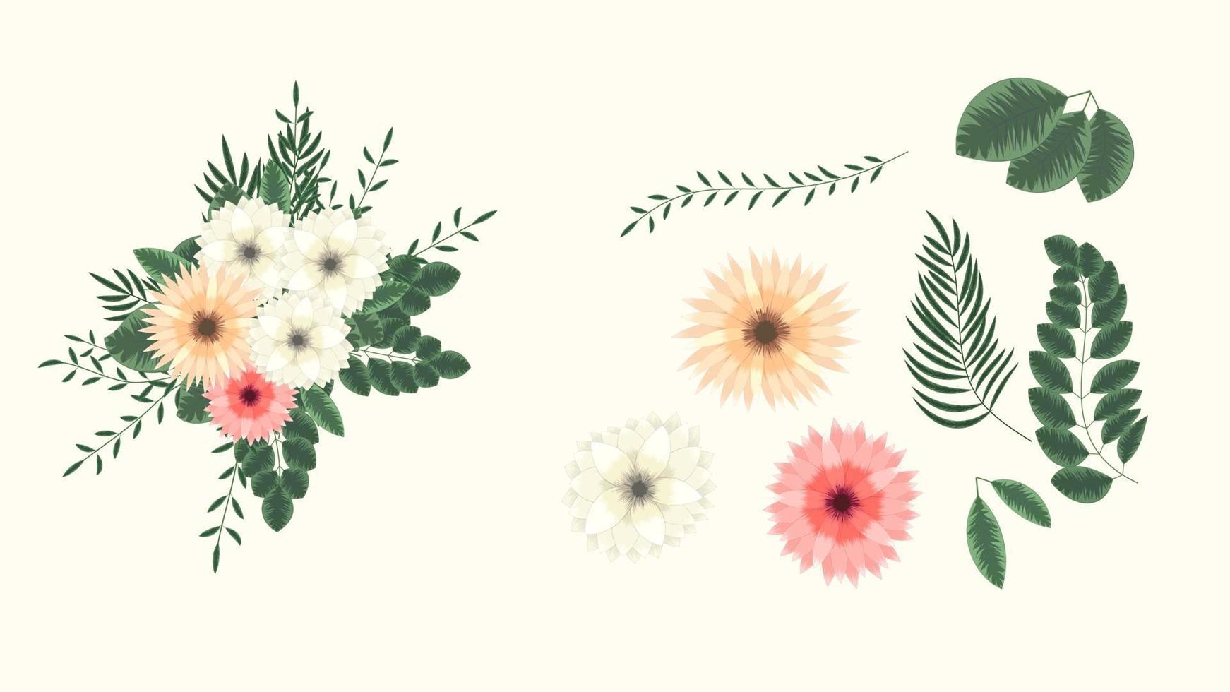 collezione di elementi floreali elementi di clip art dettagliati di fiori primaverili vettore