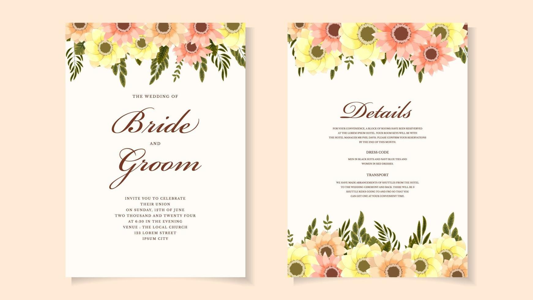 set di modello di carta alla moda fiori ornamento di nozze floreale invito vettore