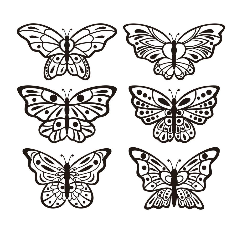 set di farfalle decorative line art vettore