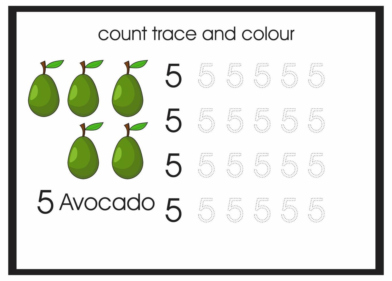 conta traccia e colora avocado numero 5 vettore