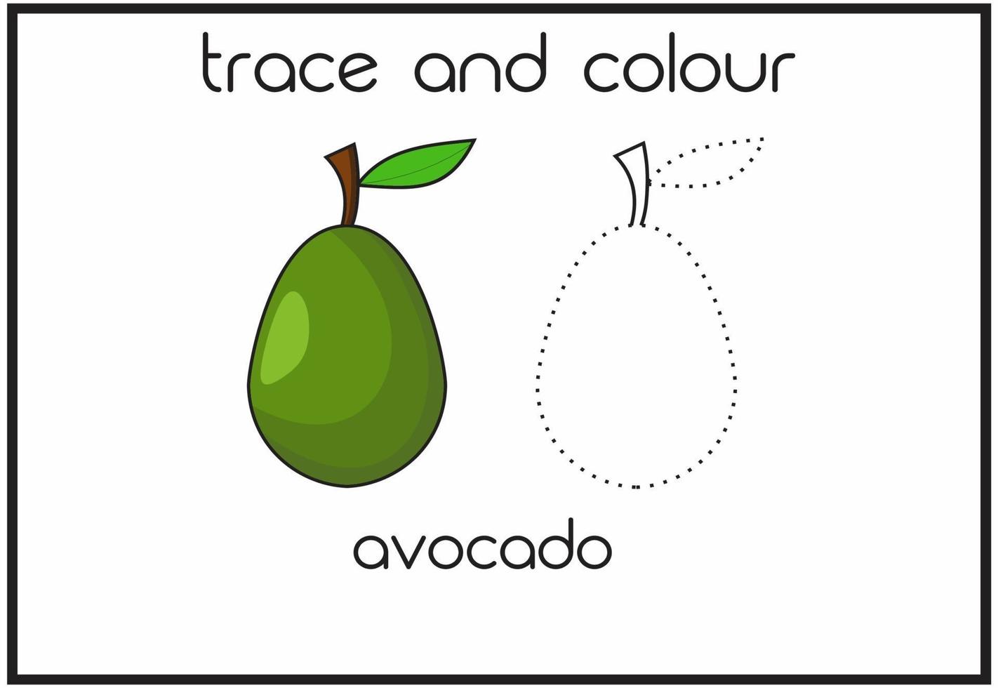 traccia e colora l'avocado per imparare traccia e colora per i bambini vettore