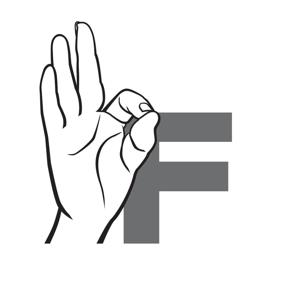 mano lingua dei segni alfabeto lettera f illustrazione vettoriale. vettore