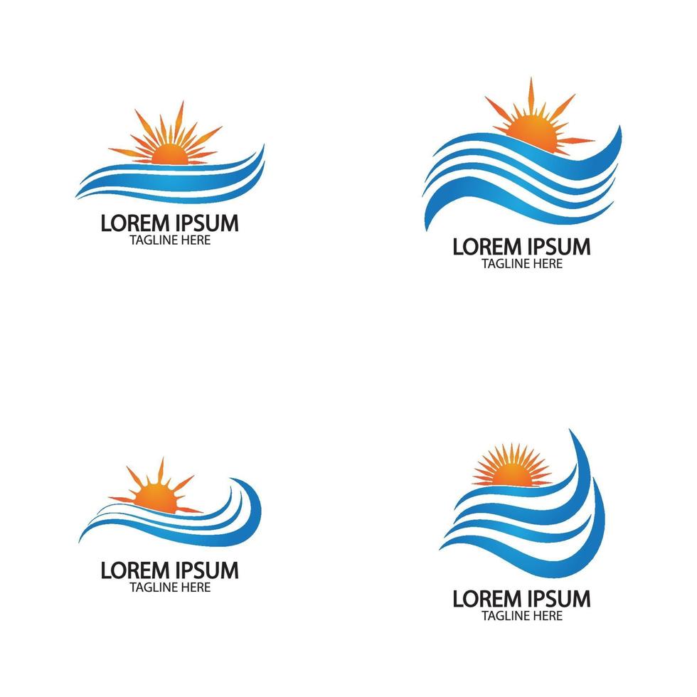 logo di progettazione dell'illustrazione di vettore dell'icona del sole e dell'onda dell'acqua