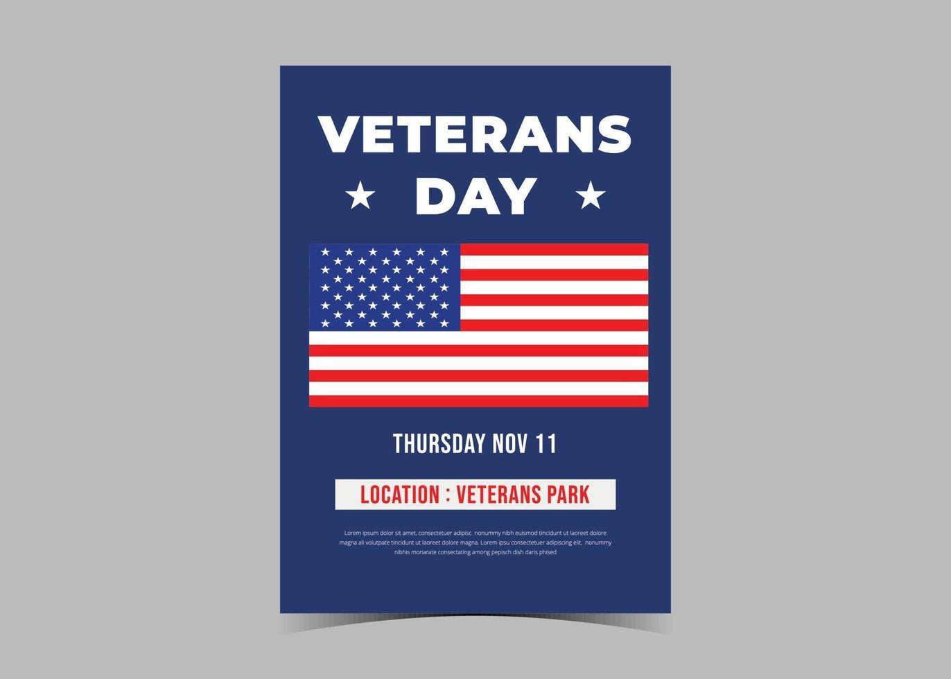 design del volantino del giorno dei veterani. volantino per la celebrazione del giorno dei veterani americani vettore