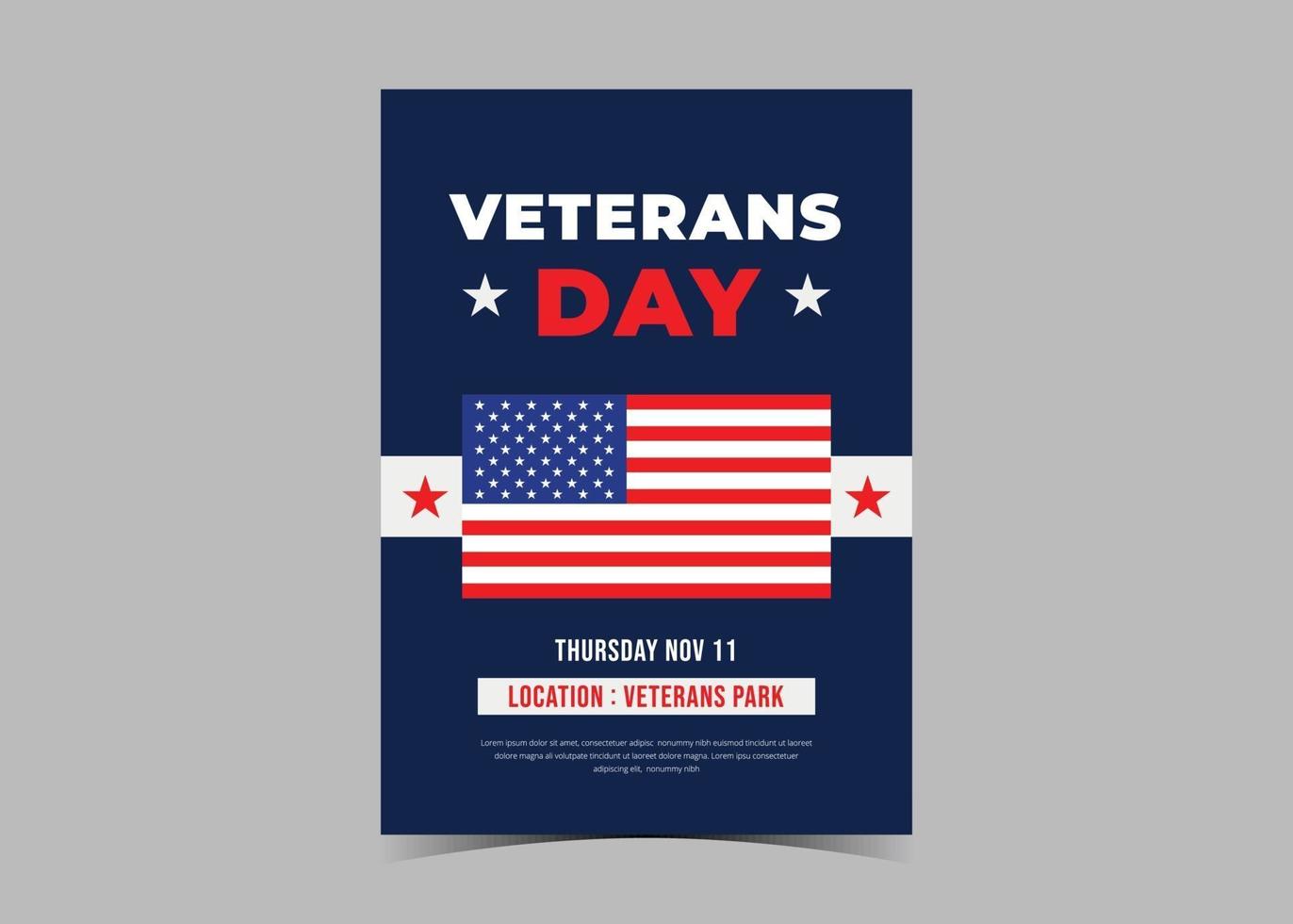 design del volantino del giorno dei veterani. volantino per la celebrazione del giorno dei veterani americani vettore