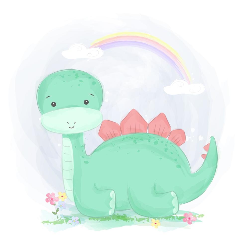 adorabile dinosauro in illustrazione ad acquerello vettore