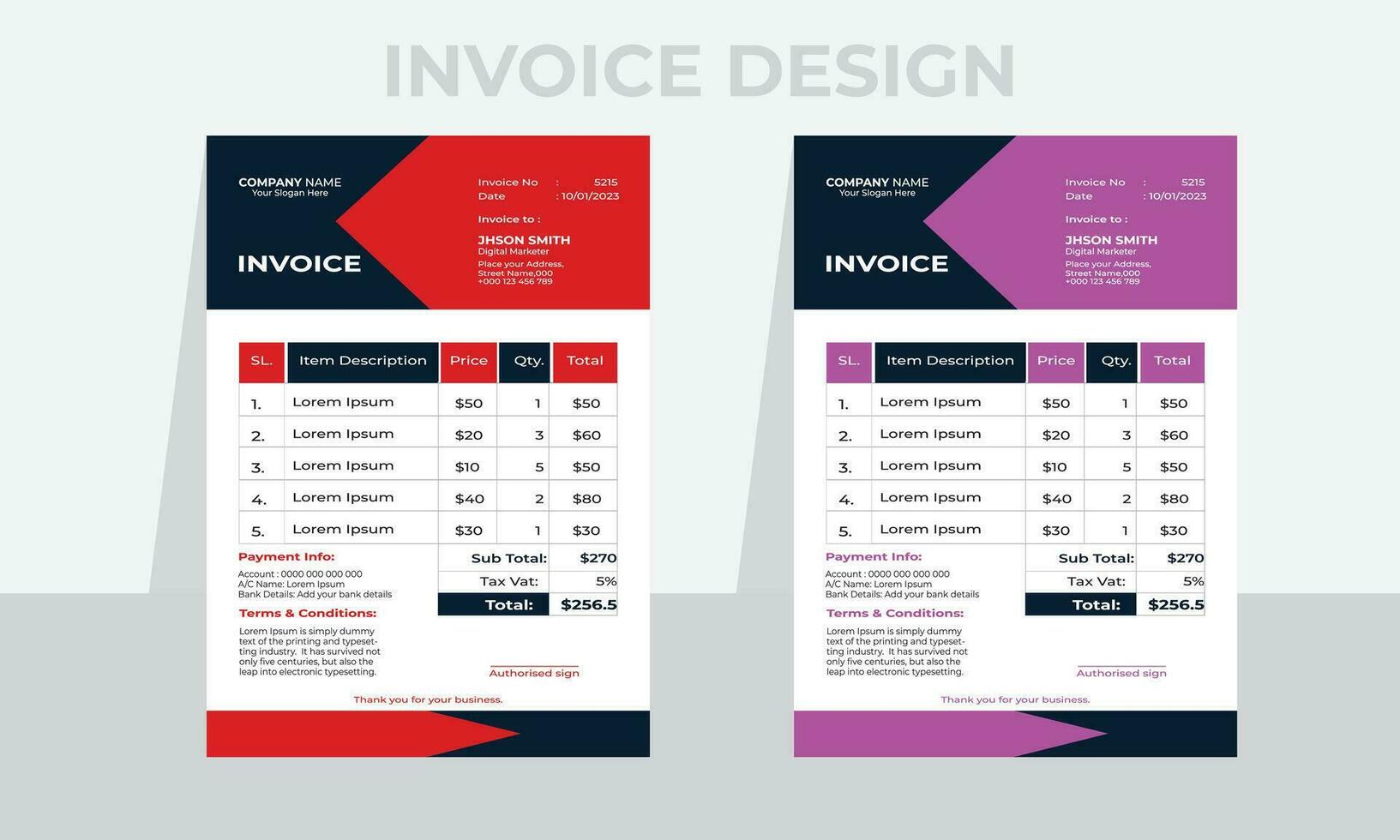 creativo e unico astratto stile aziendale attività commerciale fattura modello.quotazione fattura disposizione modello carta foglio includere contabilità, prezzo, imposta, e quantità. vettore