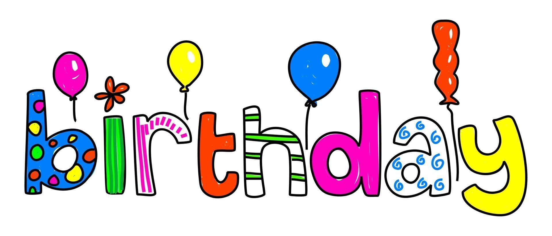 doodle di testo di compleanno disegnato a mano vettore