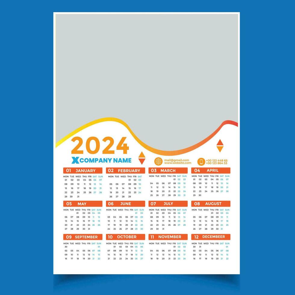 2024 calendario modello, pieno facile modificabile file vettore