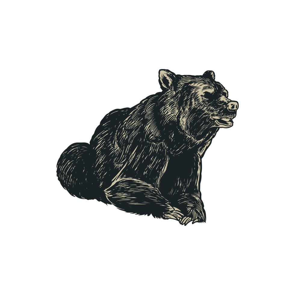 orso grizzly disegnato a mano incisione stile vintage vettore