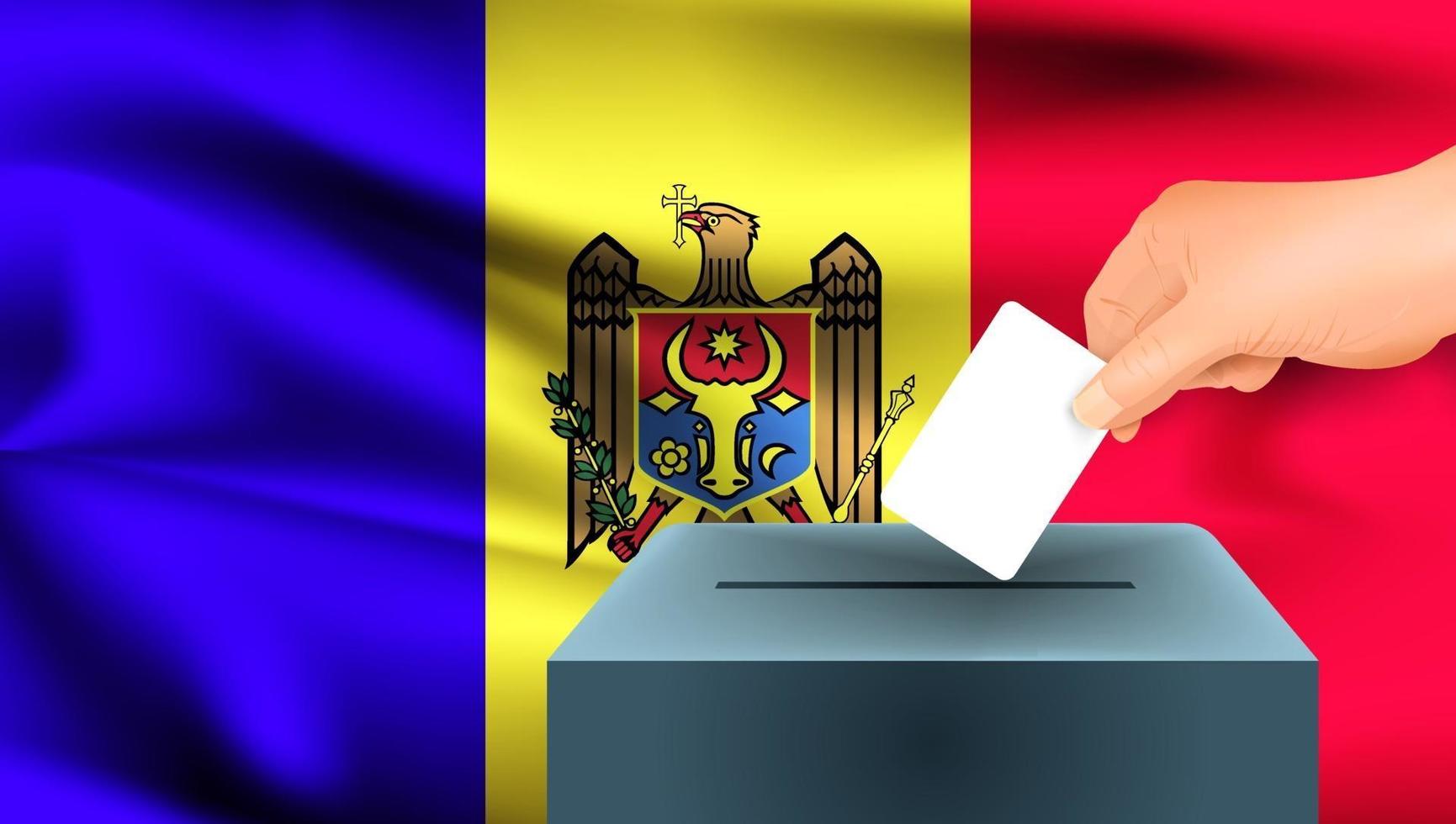 bandiera della Moldavia, voto a mano maschile con sfondo del concetto di bandiera della Moldavia vettore