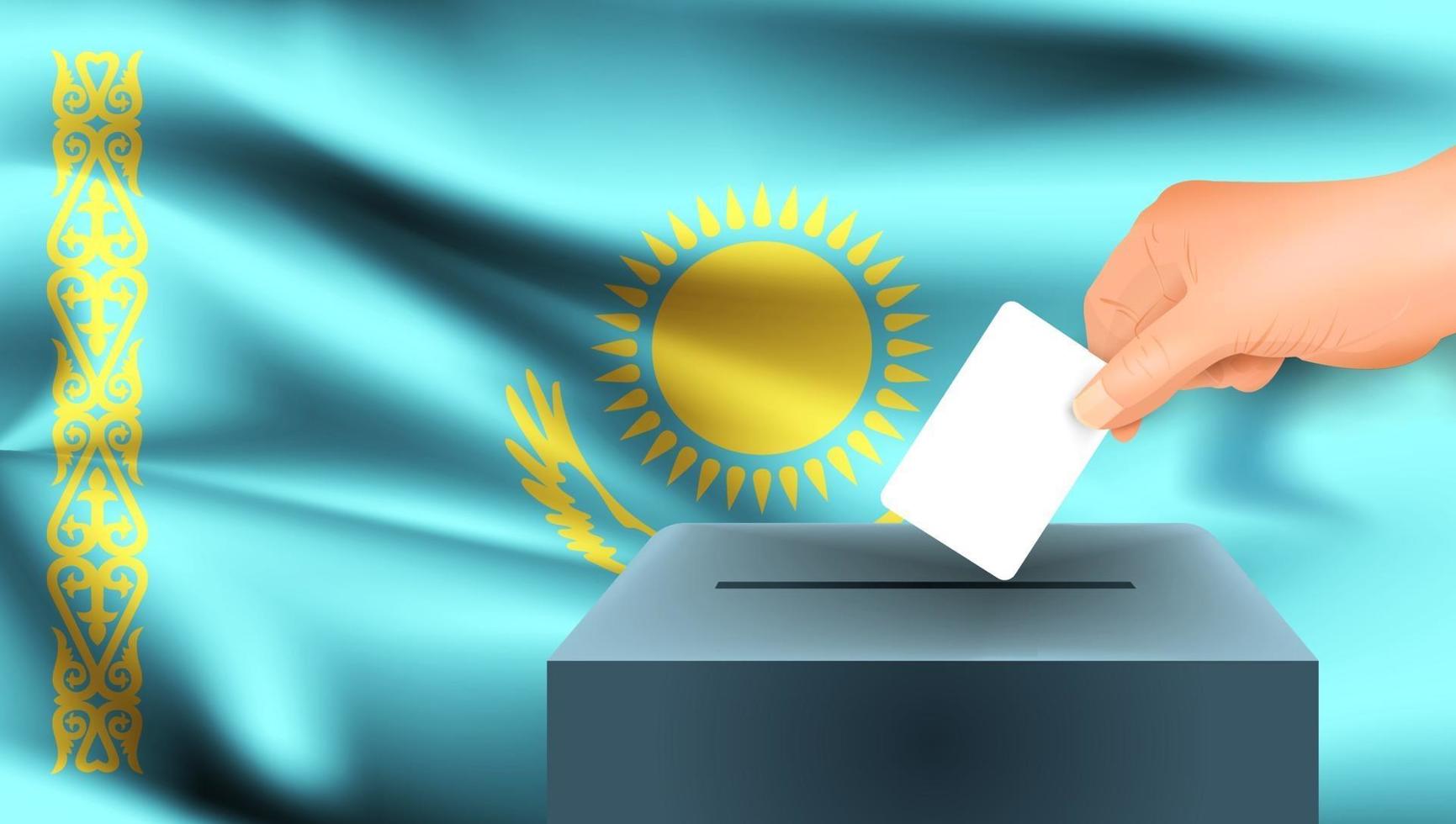 voto a mano maschile con sfondo bandiera kazakistan vettore