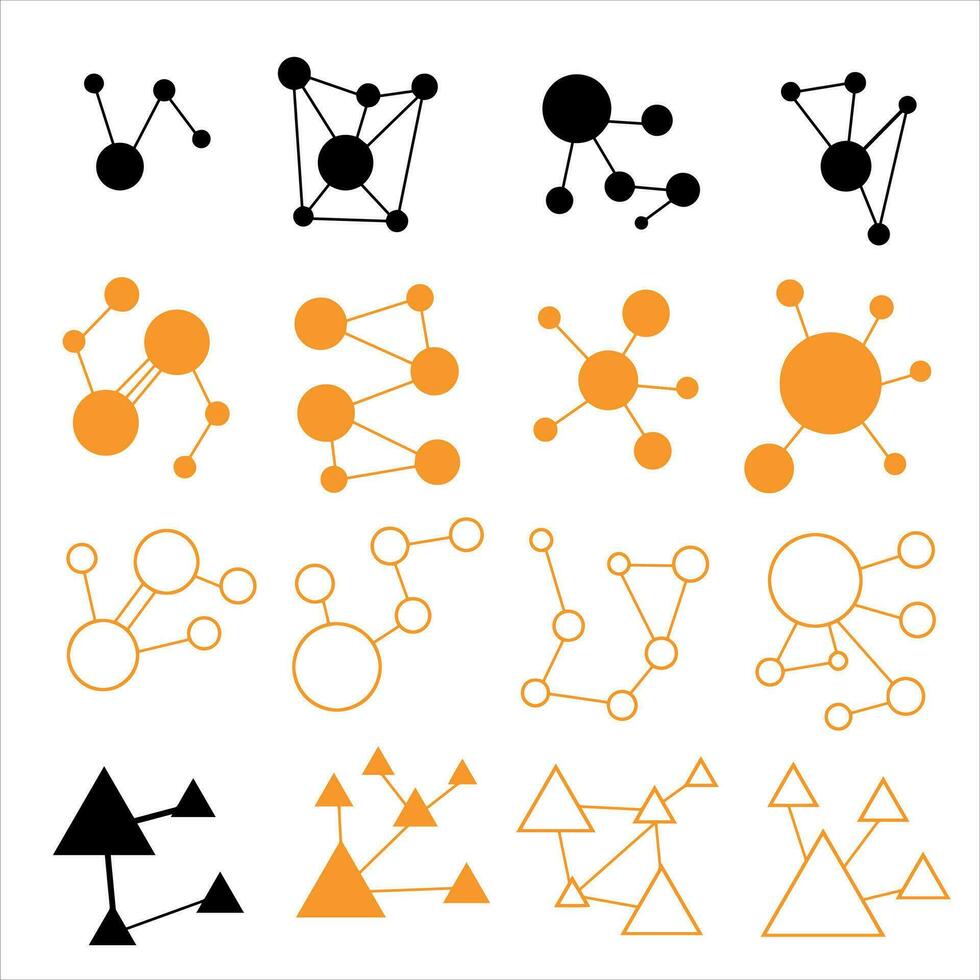 neurone icona. impostato di astratto illustrazioni di artificiale intelligenza, sistema di interconnessioni, dati connessioni, memoria e cervello. vettore