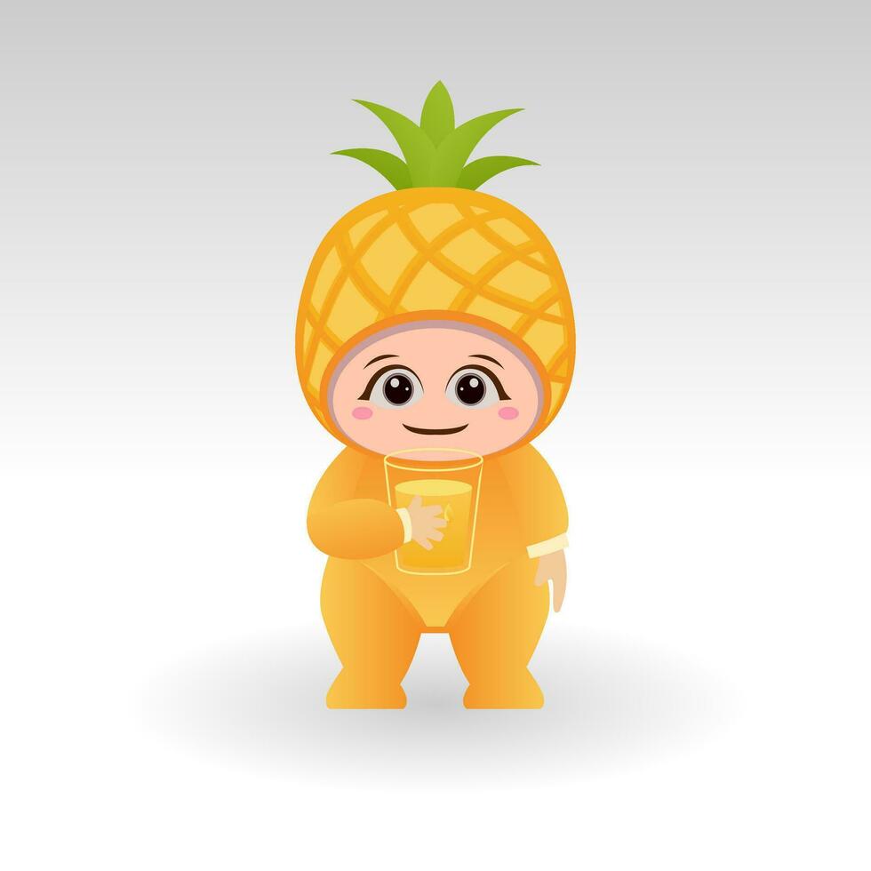 vettore ananas frutta kawaii cartone animato personaggio vettore divertente ananas frutta kawaii illustrazione