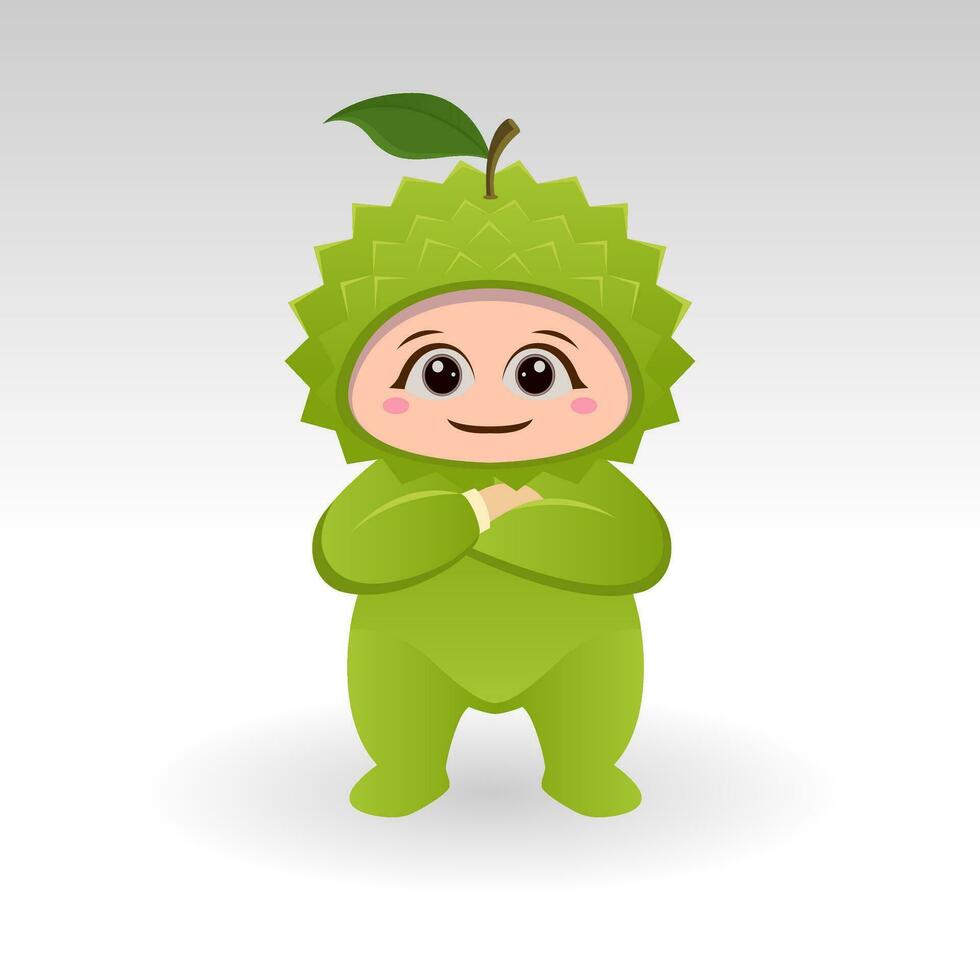 vettore durian frutta kawaii cartone animato personaggio vettore divertente durian frutta kawaii illustrazione