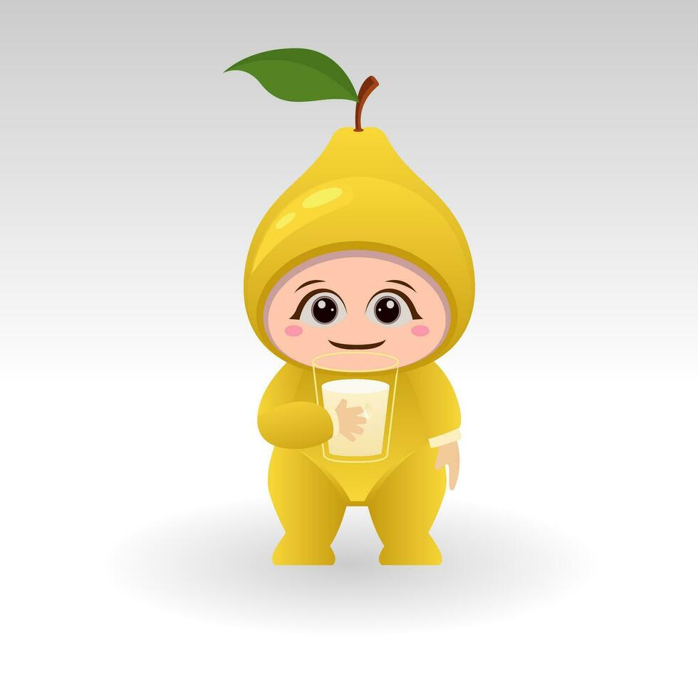 vettore Pera frutta kawaii cartone animato personaggio vettore divertente Pera frutta kawaii illustrazione