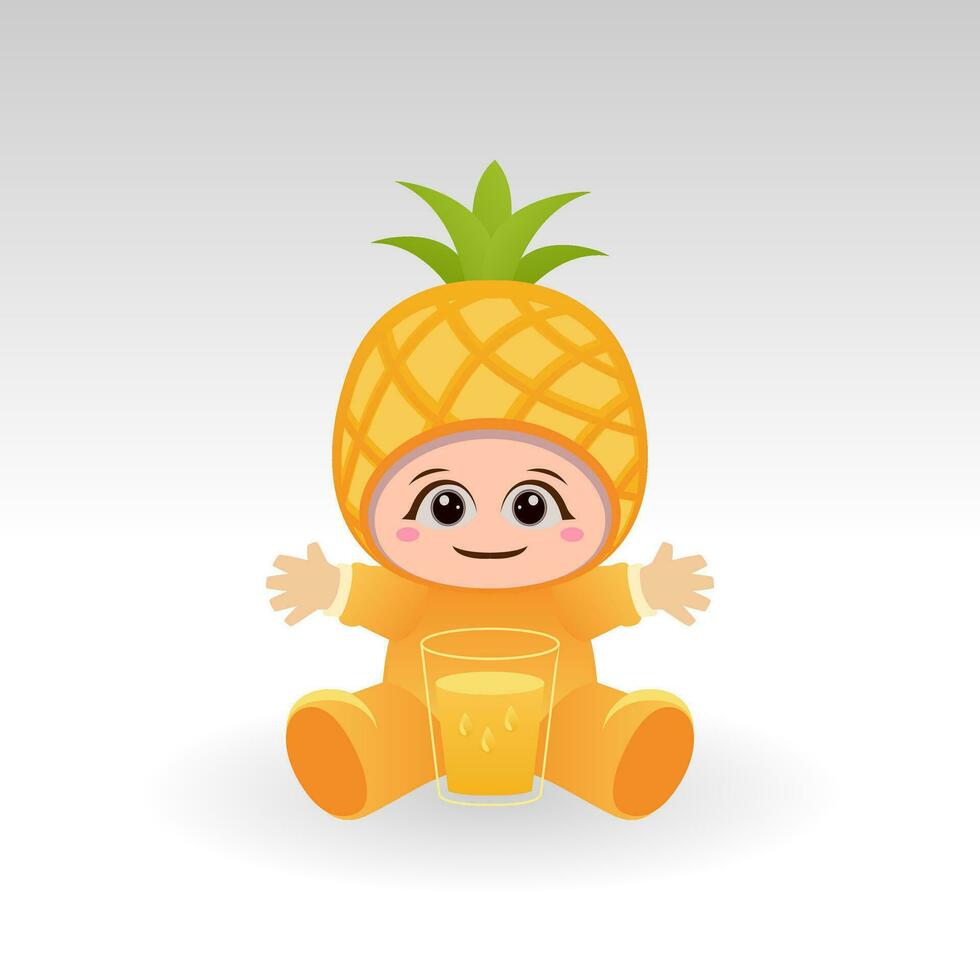 vettore ananas frutta kawaii cartone animato personaggio vettore divertente ananas frutta kawaii illustrazione