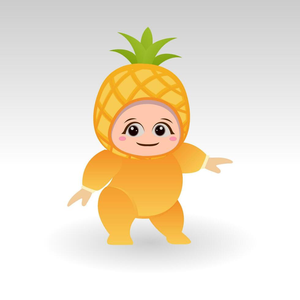 vettore ananas frutta kawaii cartone animato personaggio vettore divertente ananas frutta kawaii illustrazione