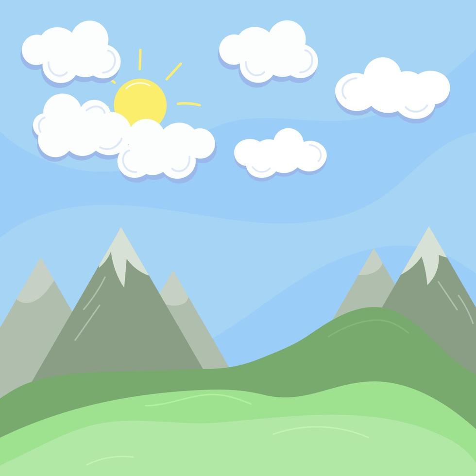 nuvola, sole e paesaggio estivo di montagna. cielo blu vettore