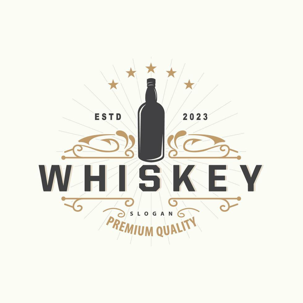 whisky logo, bevanda etichetta design con vecchio retrò Vintage ▾ ornamento illustrazione premio modello vettore