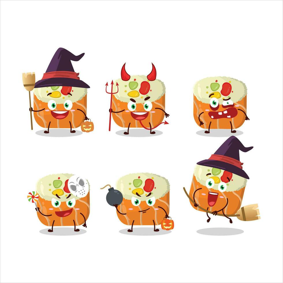 Halloween espressione emoticon con cartone animato personaggio di norimaki Sushi vettore