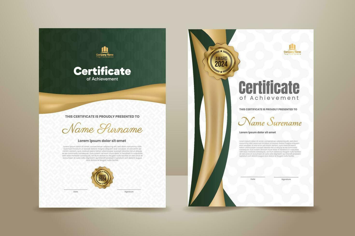 lusso certificato modello design con verde e d'oro ornamento. vettore illustrazione