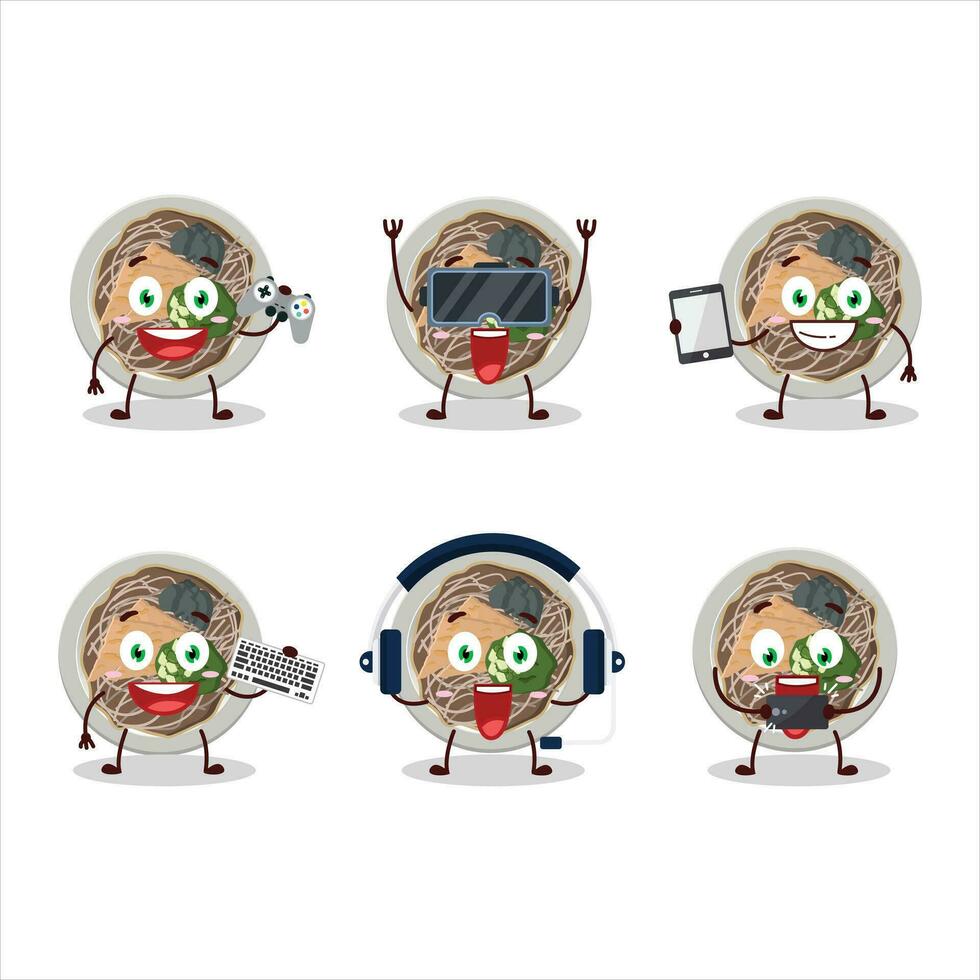 tachigui soba cartone animato personaggio siamo giocando Giochi con vario carino emoticon vettore