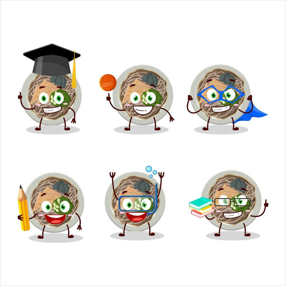 scuola alunno di tachigui soba cartone animato personaggio con vario espressioni vettore