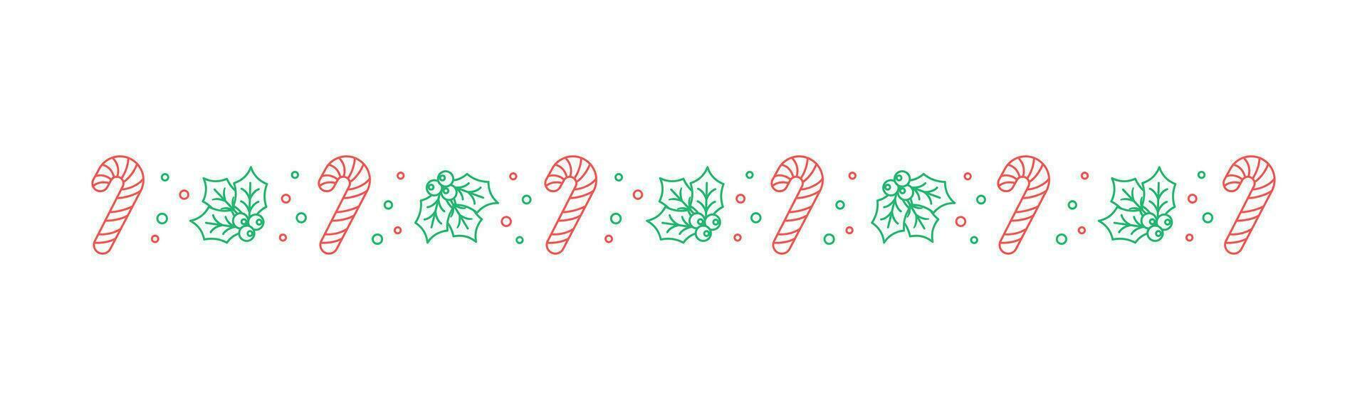 Natale a tema decorativo confine e testo divisore, vischio e caramella canna modello schema scarabocchio. vettore illustrazione.
