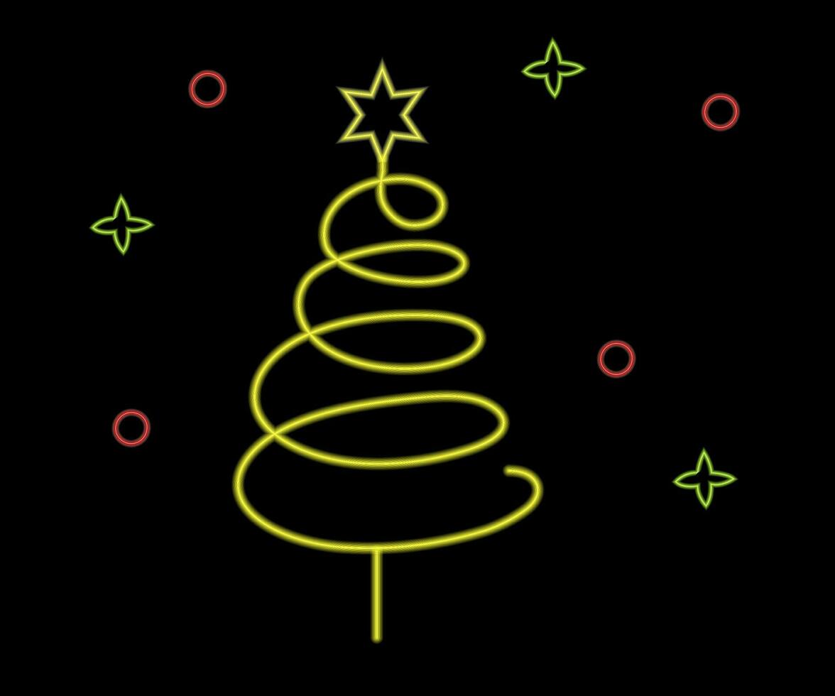 neon Natale albero con stella, raggiante icona. neon nuovo anno albero silhouette, schema Natale albero nel vivido colori. festivo abete con neon luce. icona impostare, cartello, simbolo per ui. vettore illustrazione