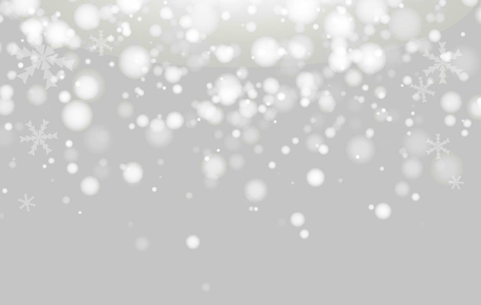 astratto Natale sfondo con fiocchi di neve, grigio, bianca bokeh. vettore sfondi.
