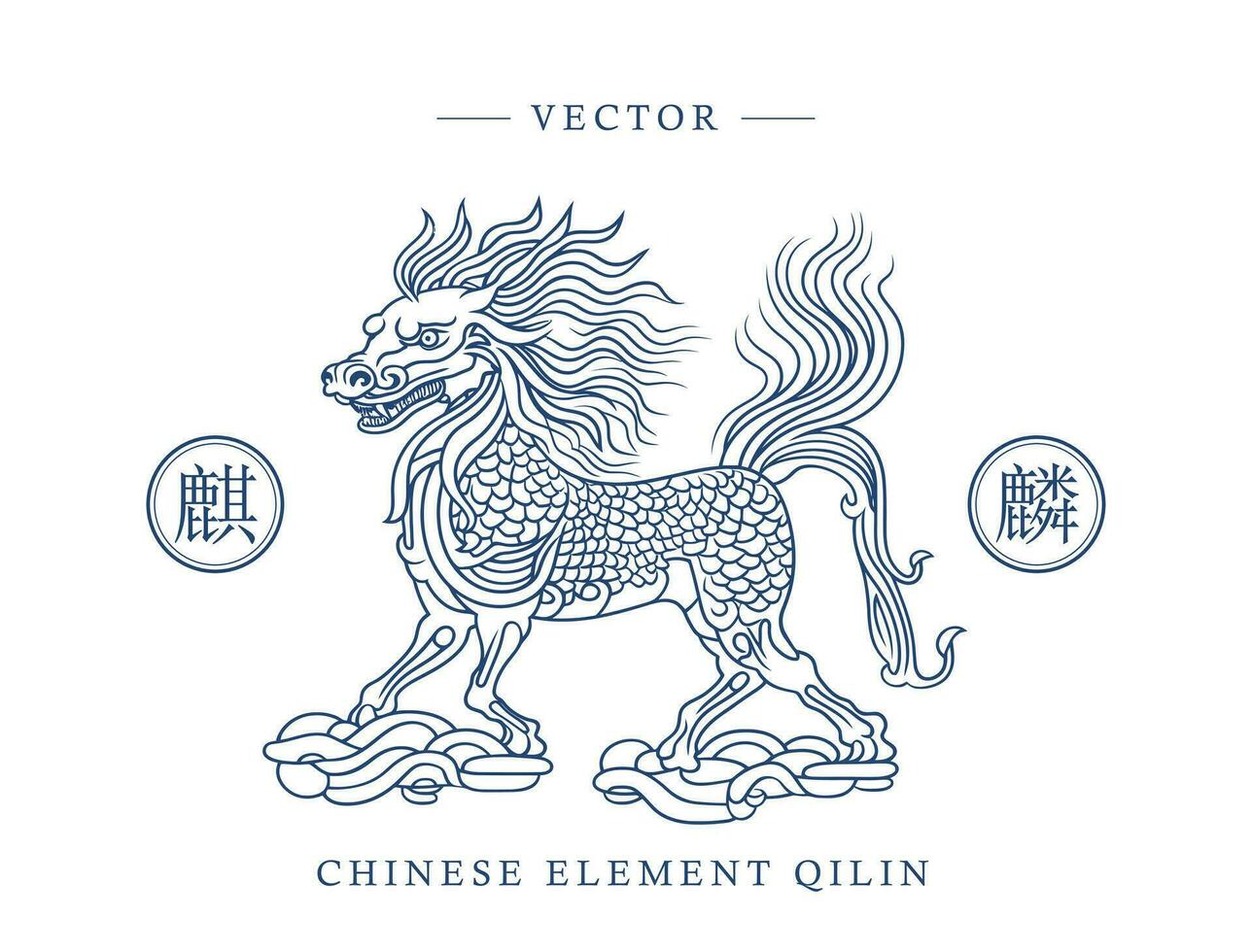 Cinese tradizionale arte modello unicorno qilin vettore